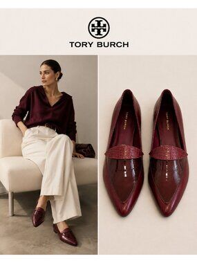 Tory Burch Burgundy Leather Pointed Toe Loafers Flats Women’s Size 9M